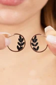 925 ayar gümüş küpe rose onix siyah taşlı yaprak modeli halka küpe. SGTL13166SIYAH thumbnail 2