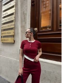 Düğme yakalı bordo alt üst takım s3943 thumbnail 4