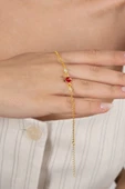 925 ayar gümüş bileklik altın yaldızlı zirkon taşlı kırmızı mineli uğur böceği çocuk bileklik SGTL13175GOLD thumbnail 2