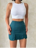 Çift yırtmaçlı atlas şort etek petrol yeşili s240364 thumbnail 5