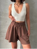 Volanlı keten şort kahve s255058 thumbnail 1