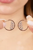 925 ayar gümüş küpe rose zirkon taşlı yaprak modeli halka küpe. SGTL13166BEYAZ thumbnail 1