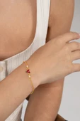925 ayar gümüş bileklik altın yaldızlı zirkon taşlı kırmızı mineli uğur böceği çocuk bileklik SGTL13175GOLD thumbnail 1
