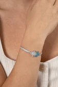925 ayar gümüş bileklik rodyumlu turkuaz ve zirkon taşlı asansörlü yapboz modeli bileklik SGTL13170RODAJ thumbnail 4