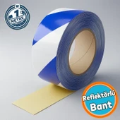 Reflektörlü Bant 5cm x 1m Mavi Beyaz Gece Görünürlüğü Artıran Güçlü Yapışkanlı Güvenlik Uyarı Şeridi thumbnail 1