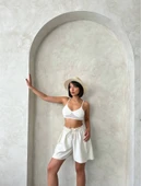 Volanlı keten şort bej s255058 thumbnail 6