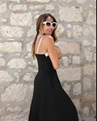 MDB Kadın Ip Askılı V Yakalı çift Renkli Janjan Krep Elbise thumbnail 4