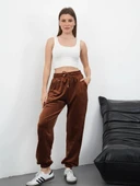 BİÇOMİ Paça lastikli kadife eşofman kahve md34 thumbnail 1