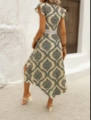 MDB Kadın Kısa Kollu V Yakalı çiçek Desenli önü Kısa Arkası Uzun Pegasus Elbise thumbnail 2