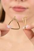 925 ayar gümüş küpe altın yaldızlı tasarım üçgen şekilli şarnel küpe SGTL13155GOLD thumbnail 2