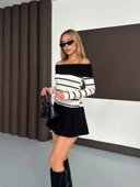 Çizgili madonna yaka kaşkorse bluz beyaz a844 thumbnail 3