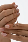 Gümüş rose zirkon taşlı yılan figürlü zincir küpe SGTL13034ROSE thumbnail 1