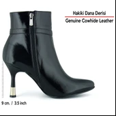 Erkan saçmacı Siyah Rugan Hakiki Dana Derisi Tokalı Fermuarlı Sivri Burun İnce Topuklu Günlük Bot thumbnail 2