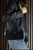 Erkan Saçmacı Siyah Hakiki Dana Süet Fermuarlı Askılı İç Cepli Küçük Boy Günlük Omuz Çantası thumbnail 2