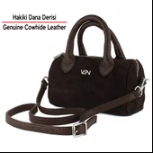 Erkan Saçmacı Kahve Hakiki Dana Süet Fermuarlı Askılı İç Cepli Küçük Boy Günlük Omuz Çantası thumbnail 3