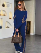 MDB Kadın Uzun Kollu eopar Detaylı Viskon Iki Iplik Eşofman Takımı thumbnail 2