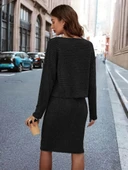 MDB Kadın Uzun Kollu Iki Yanı Açık Yaka Detaylı Bluz Ve Etek şardonlu Kaşkorse Ikili Takım thumbnail 3