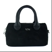 Erkan Saçmacı Siyah Hakiki Dana Süet Fermuarlı Askılı İç Cepli Küçük Boy Günlük Omuz Çantası thumbnail 4