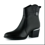 Erkan saçmacı  Siyah Hakiki Dana Derisi Tokalı Fermuarlı Sivri Burun Kalın Topuklu Günlük Bot thumbnail 1