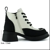 Erkan saçmacı Bej Rugan Bağcıklı Fermuarlı Kürk Astarlı Yuvarlak Burun Kalın Topuklu Günlük Bot thumbnail 2