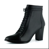 Erkan saçmacı  Siyah Hakiki Dana Derisi Bağcıklı Fermuarlı Sivri Burun Kalın Topuklu Günlük Bot thumbnail 1