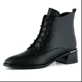 Erkan saçmacı  Siyah Hakiki Dana Derisi Bağcıklı Fermuarlı Yuvarlak Burun Kalın Topuklu Günlük Bot thumbnail 1