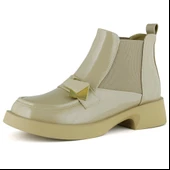 Erkan saçmacı  Bej Rugan Streç Taşlı Tokalı Yuvarlak Burun Kalın Topuklu Günlük Bot thumbnail 1