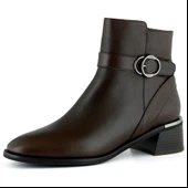 Erkan saçmacı  Kahverengi Hakiki Dana Derisi Tokalı Fermuarlı Yuvarlak Burun Kalın Topuklu Günlük Bot thumbnail 1