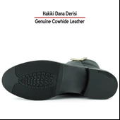 Erkan saçmacı  Siyah Hakiki Dana Derisi Metal Detaylı Fermuarlı Yuvarlak Burun Kalın Topuklu Günlük Bot thumbnail 4