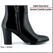 Erkan saçmacı  Siyah Rugan Hakiki Dana Derisi Tokalı Fermuarlı Sivri Burun Kalın Topuklu Günlük Bot thumbnail 3