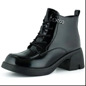 Erkan saçmacı  Siyah Rugan Bağcıklı Fermuarlı Kürk Astarlı Yuvarlak Burun Kalın Topuklu Günlük Bot thumbnail 1