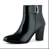 Erkan saçmacı  Siyah Rugan Hakiki Dana Derisi Tokalı Fermuarlı Sivri Burun Kalın Topuklu Günlük Bot thumbnail 1