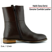 Erkan saçmacı  Kahverengi Hakiki Dana Derisi Tokalı Fermuarlı Yuvarlak Burun Kalın Topuklu Günlük Bot thumbnail 3