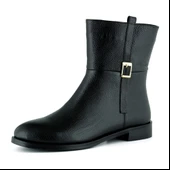 Erkan saçmacı Siyah Hakiki Dana Derisi Tokalı Fermuarlı Yuvarlak Burun Kalın Topuklu Günlük Bot thumbnail 1