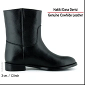 Erkan saçmacı  Siyah Hakiki Dana Derisi Metal Detaylı Fermuarlı Yuvarlak Burun Kalın Topuklu Günlük Bot thumbnail 3