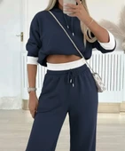 Kadın Uzun Kollu Kapşonlu Viskon Iki Iplik Füme Bluz Ve Pantolon Ikili Takım thumbnail 1