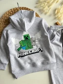 Minecraft Temalı Gri Çocuk Takımı – Kapüşonlu Sweatshirt & Çift Cepli Jogger Alt, 3–10 Yaş thumbnail 2
