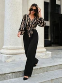 Kadın Uzun Kollu Kruvaze Yakalı Belden Kuşaklı üst Dalgıç Alt Ithal Krep Tulum thumbnail 1