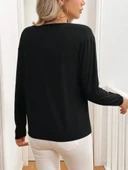 MDB Kadın Uzun Kollu V Yakalı Viskon Iki Iplik Bluz thumbnail 5