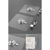 Mucit Home 4 Adet Kendinden Yapışkanlı Duvar Kancaları Şeffaf Raf Duvar Askıları Mutfak Banyo Vida Kanca Çivi thumbnail 1