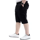 Büyük Beden Erkek Kapri Kargo Cepli Beli Bağlamalı VALENCIA 21404 Siyah thumbnail 3