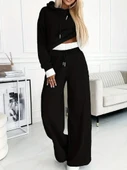 Kadın Uzun Kollu Kapşonlu Viskon Iki Iplik Bluz Ve Pantolon Ikili Takım thumbnail 2