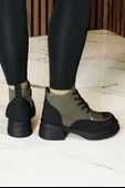 Erkan saçmacı Haki Rugan Bağcıklı Fermuarlı Kürk Astarlı Yuvarlak Burun Kalın Topuklu Günlük Bot thumbnail 5