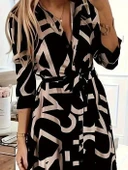 MDB Kadın Uzun Kollu Yakalı önden Düğmeli Uzun Süprem Elbise thumbnail 2