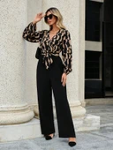 Kadın Uzun Kollu Kruvaze Yakalı Belden Kuşaklı üst Dalgıç Alt Ithal Krep Tulum thumbnail 2