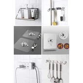 Mucit Home 4 Adet Kendinden Yapışkanlı Duvar Kancaları Şeffaf Raf Duvar Askıları Mutfak Banyo Vida Kanca Çivi thumbnail 4