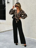 Kadın Uzun Kollu Kruvaze Yakalı Belden Kuşaklı üst Dalgıç Alt Ithal Krep Tulum thumbnail 4