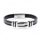 Deri Kordonlu Çelik Halat Erkek Bileklik 31834B17D6 thumbnail 5