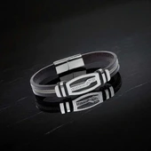 Deri Kordonlu Çelik Halat Erkek Bileklik 31834B17D6 thumbnail 3