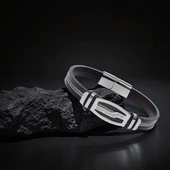 Deri Kordonlu Çelik Halat Erkek Bileklik 31834B17D6 thumbnail 4